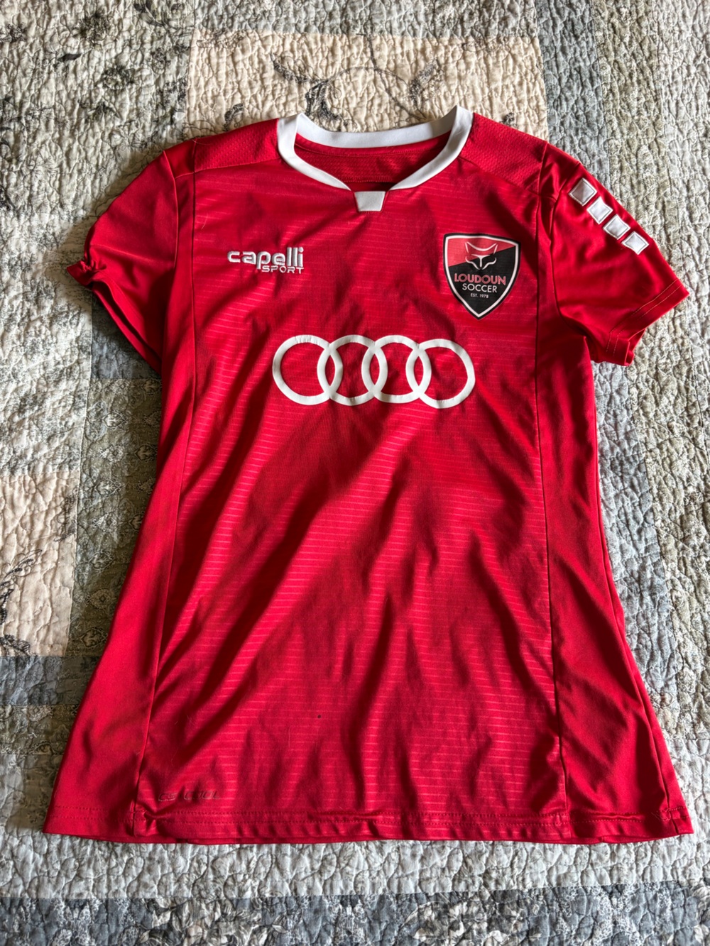 loudon soccer red jersey with audi label